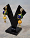 Blue Pottery 2 Bead Earring Yellow & blue